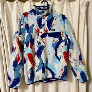 Patagonia Quarter Snap Fleece Pullover, tropical feather print, size Small
